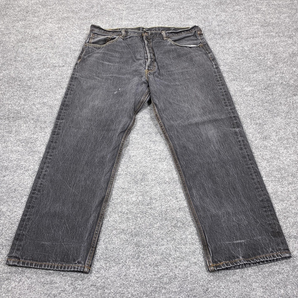 Levis 501 Jeans Mens 40x30 Black Straight Regular Fit Charcoal Wash Distressed